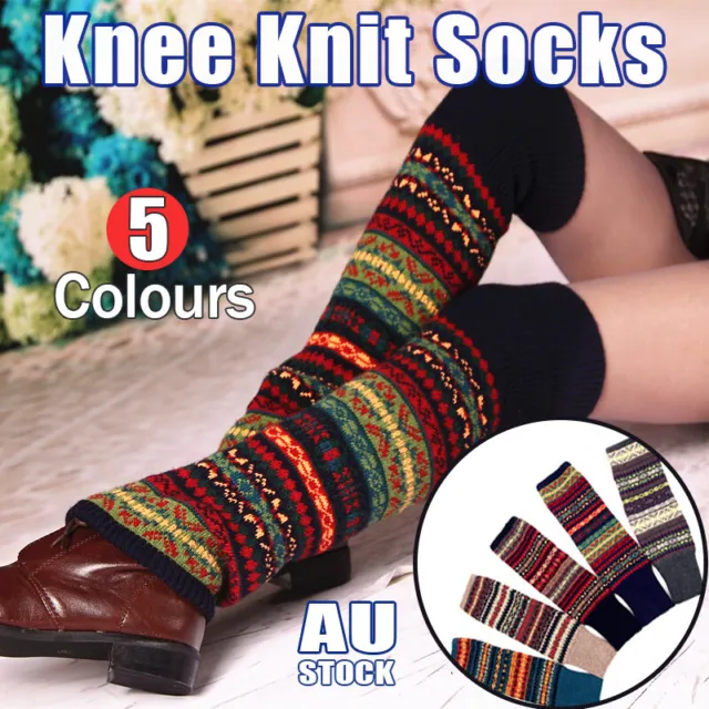 Women Ladies Winter Warm Knit Wool Leg Warmer Woolen Knee Knit Socks Leggings AU