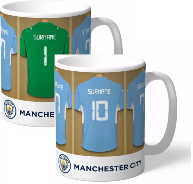 Personalised Manchester City FC Dressing Room Shirts Mug - Free Delivery