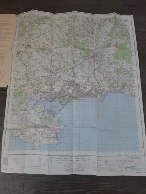 1962 old vintage OS Ordnance Survey One-inch seventh Series Map 179 Bournemouth 3