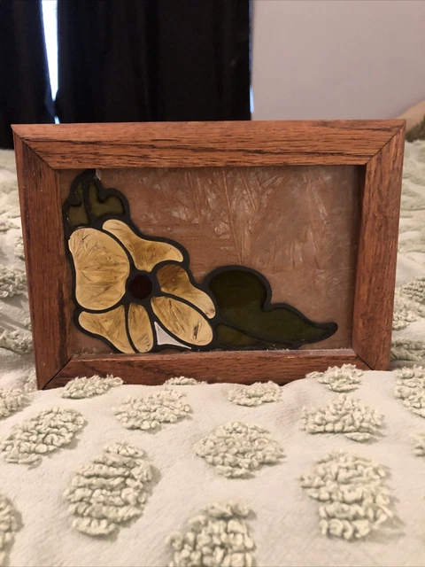 Wood Napkin Holder 80s. With Stained Glass Look Hard Plastic Backing. Rare Find