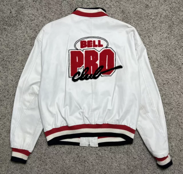 Vintage Bell Pro Club Helmets Racing Leather Jacket Sz L White Motorcycle