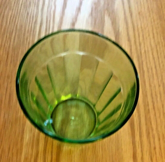 Depression glass for drink 4" tall 3.75" top green perfect condition