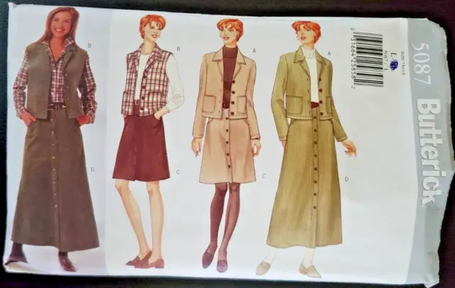 Butterick Vintage 5087 Pattern Jacket Vest Skirt Loose-Fitting Petite Misses L
