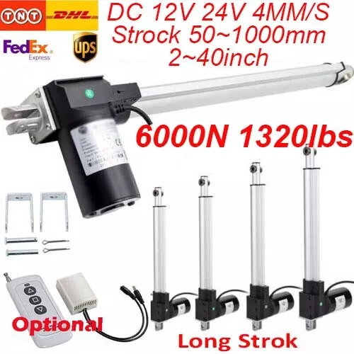 DC 12V 24V 6000N 1350lbs Electric Linear Actuator Motor 50mm ~1000mm 4mm/s Fast