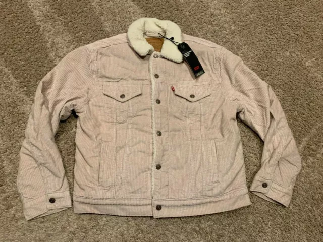 Levi's Premium Ex Boyfriend Corduroy Sherpa Trucker Jacket Beige Medium RT$128B9