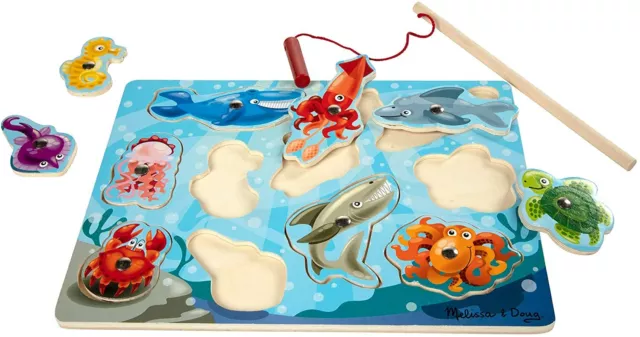 MELISSA & DOUG Magnetic Wooden Puzzle Fishing Game #3778 NEW