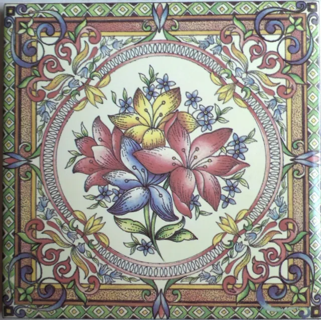 Old Fashion Victorian Bouquet Ceramic Tile 6" x 6"