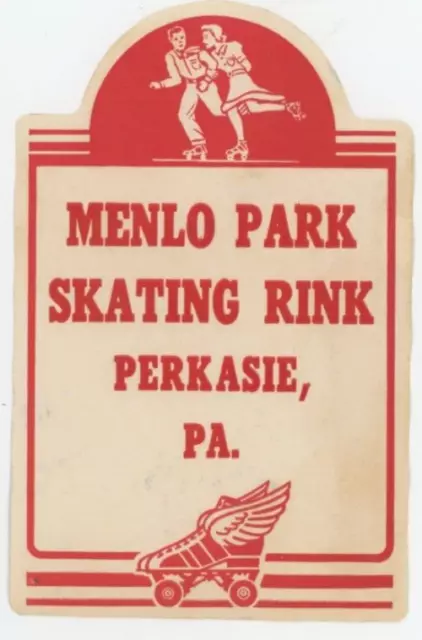 1930-50's Menlo Park Skating Rink Perkasie, PA. Skating Rink Label Vintage EVN3