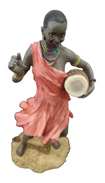 Amazing African Figurine Dancing To The Drumhead She's Carrying Alabaster? Super