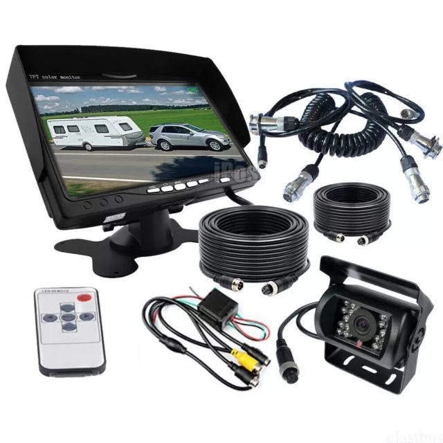 Caravan 4 PIN Rear View 7" Monitor+HD Backup CCD Camera+Trailer Suzy Coil Cable