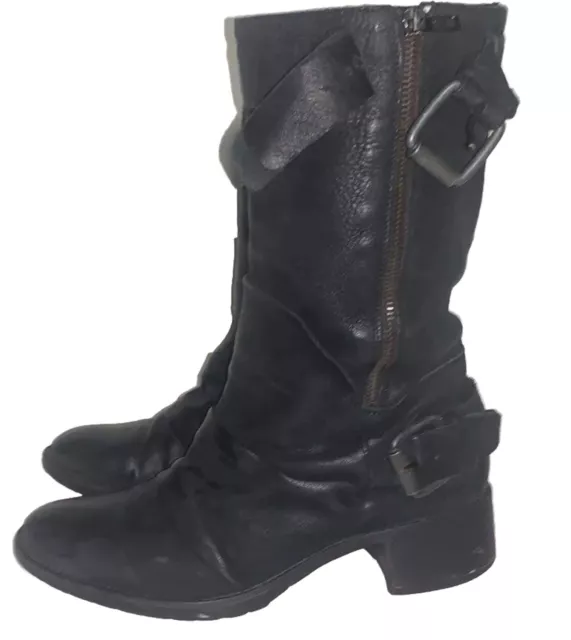 vera wang lavender mid calf boots black motorcycle buckle biker women 10 M