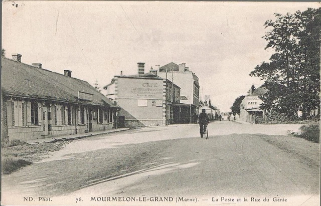 MOURMELON le GRAND 51 La POSTE les CAFÉS rue du Génie CPA animée écrite 2-8-1916