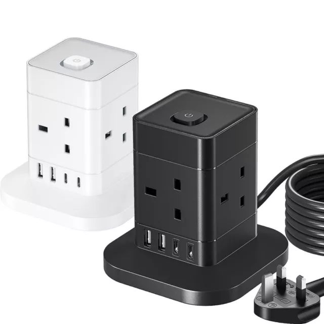 4 Way Power Strip Cube Extension Lead with USB C and 3 USB A Ports