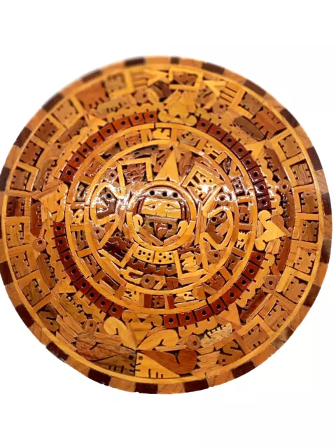 Amazing 10 INCH Wooden Inlaid Calendar Mexican AZTEC SUN GOD