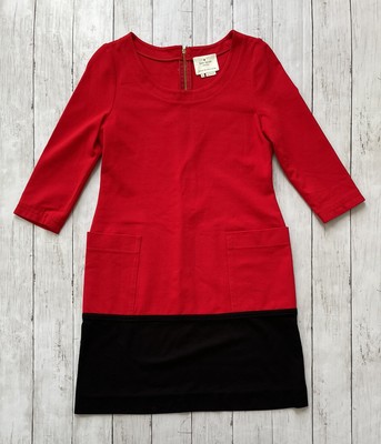 KATE SPADE Sz XS Red Black RACQUEL Ponte Color Block Pocket Front Shift Dress