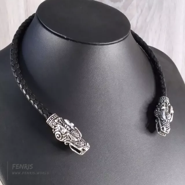 Dragon Torc Silver Black Leather Norse Viking Celtic Hand Made | Fenris on Ebay