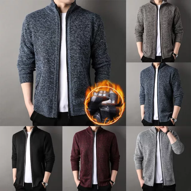 Cardigan supérieur en tricot laine chaude pour hommes doublée de polaire pour