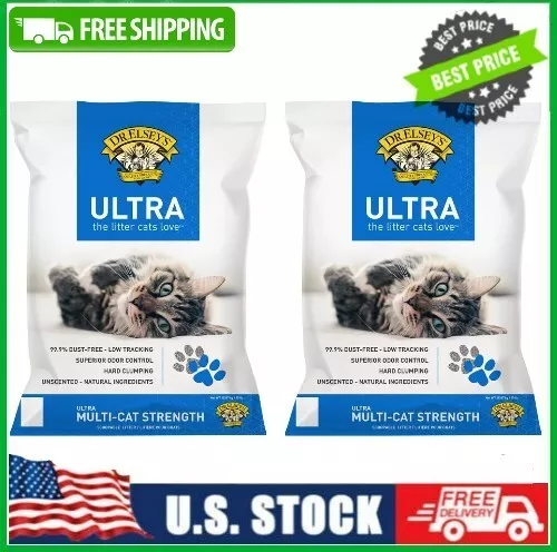 2 Bags Dr. Elsey's Ultra The Litter Cat Lover Unscented Clumping Cat Litter 35Lb