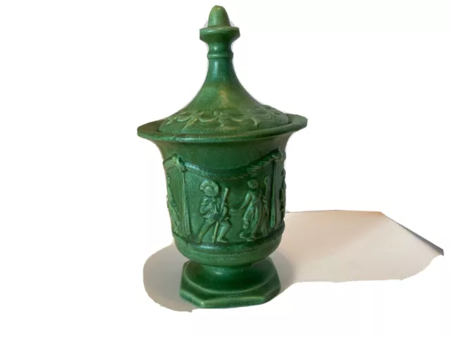 Arnels Vintage Green Ceramic Vase Moma Lola 69 With Lid Greek Theme