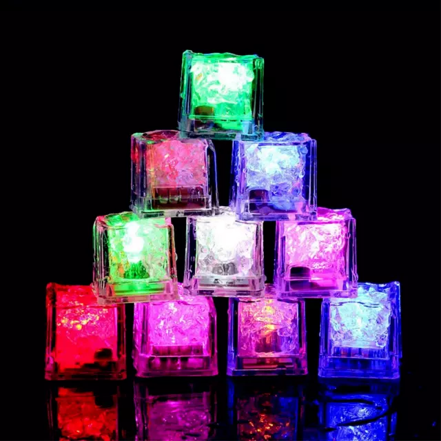 12 Pcs~Rainbow Flash LED Light Up Ice Cube Glow Ice Cube  For Party Wedding