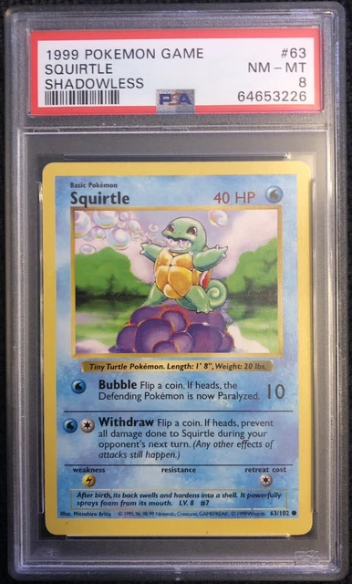 Pokemon Squirtle PSA 8 Base Set Shadowless 1999 Mint OBO 63/102 English Game