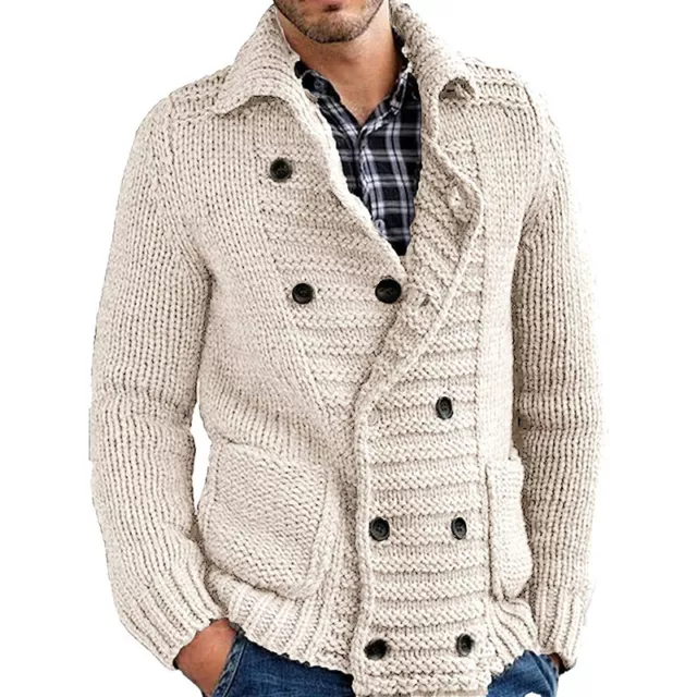 Mens Thick Double breasted Cardigan Knitted Sweater Jumper Jacket Tops Warm Coat