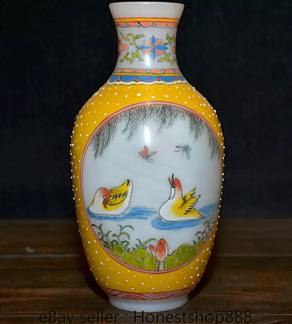 7.2" Qianlong Marked Chinese Coloured glaze Painting Flower Bird Bottle Vase