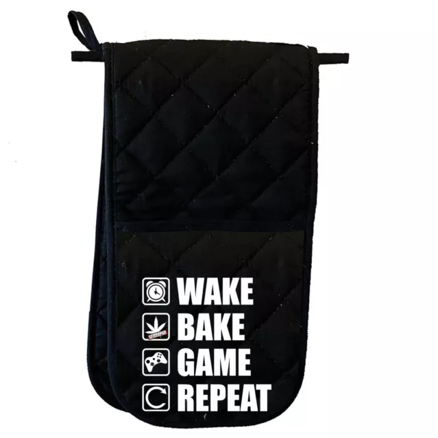 Wake Bake Game Repeat Gamer Games - Mitt Kitchen Glove Mitts Double Oven Gloves