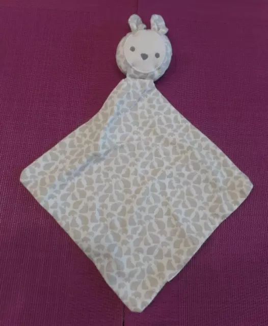 B14G / doudou lapin plat blanc motif ours gris beige OBAIBI