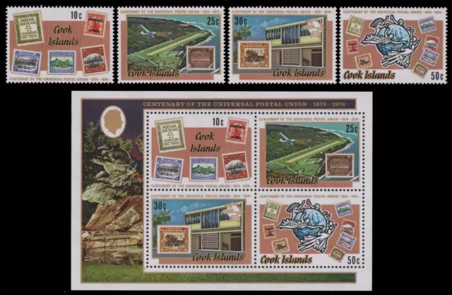 Cook-Inseln 1974 - Mi-Nr. 424-427 & Block 38 ** - MNH - Marke auf Marke - UPU