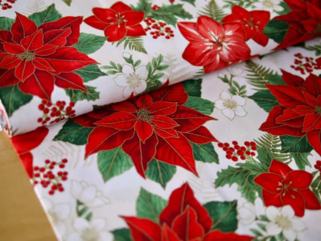 Robert Kaufman Tela Patchwork Holiday Flourish, Flor de Pascua, Weihnachtsstoff