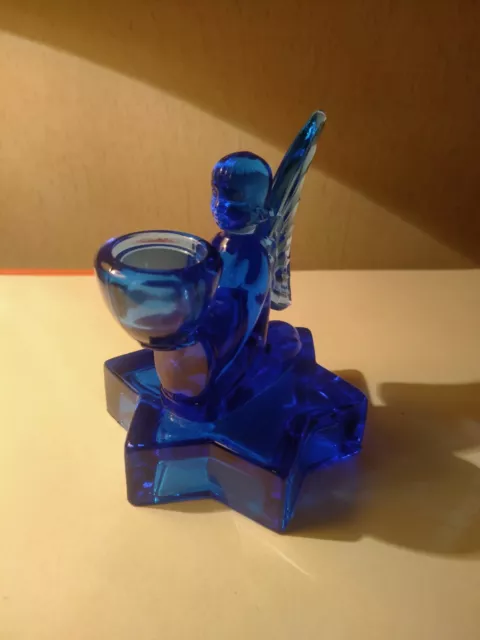 Bougeoir en verre bleu cobalt