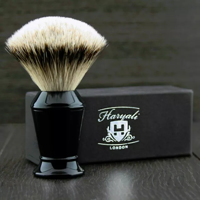 Men's 100% SILVER TIP Badger Hair Shaving Brush In BLACK TAPPER Handle Made UK