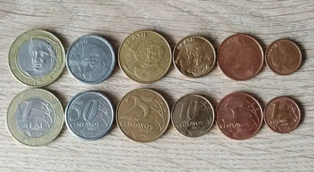 Brazil set of 6 coins 1 real+50+25+10+5+1 centavo Price for one set