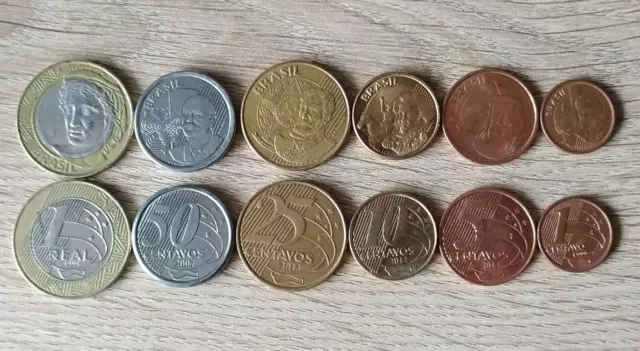 Brazil set of 6 coins 1 real+50+25+10+5+1 centavo Price for one set