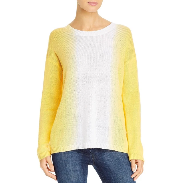 Single Thread Womens Yellow Dip Dye Textured Crewneck Sweater Top S  0091