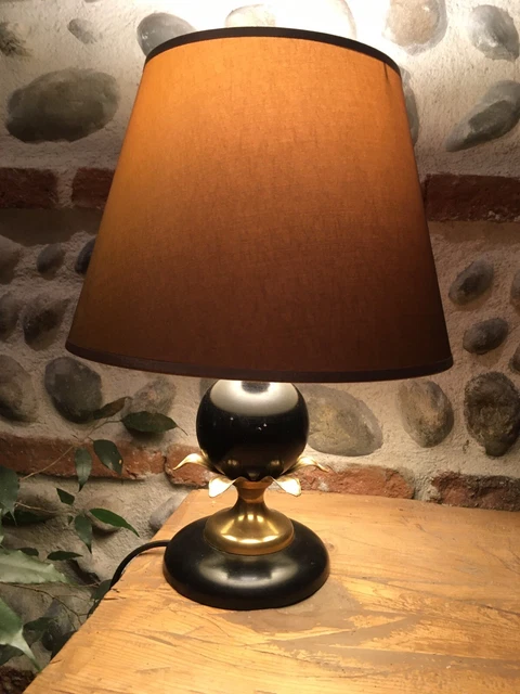 Belle Lampe Bois Noir Metal Laiton Doré Style Lampe Ananas
