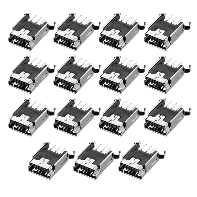Mini usb pcb conector b tipo 5p 180 grados de curvatura vertical pie 15pcs