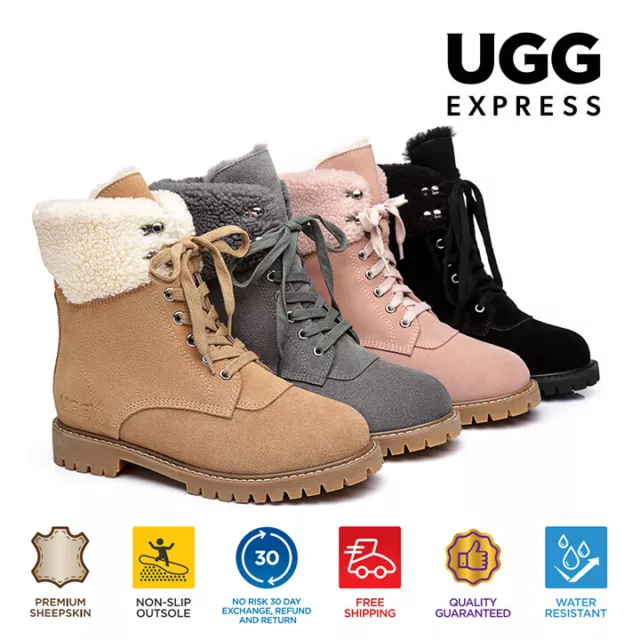【EXTRA 15% OFF】UGG Women Australian Sheepskin Shearling Laceup Chunky Boots Mina