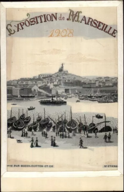 Exposition Marseille France 1908 SILK EMBROIDERED Postcard gfz