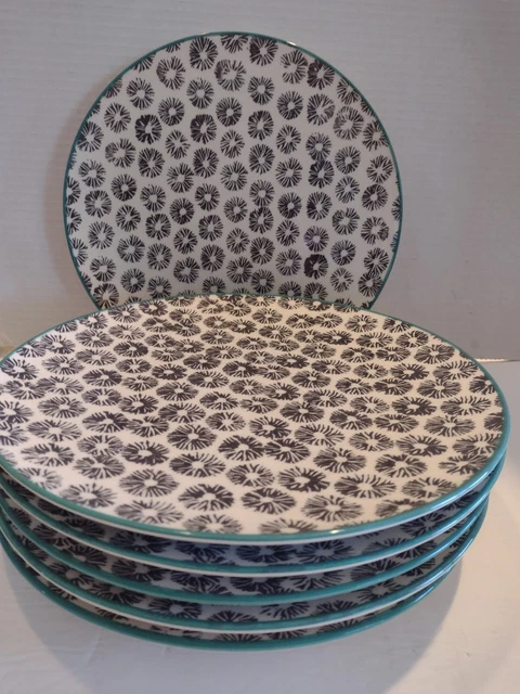 Juego de 6 platos de cena hechos a mano de 10 1/2" gris/blanco/azulado, hechos a mano Portugal