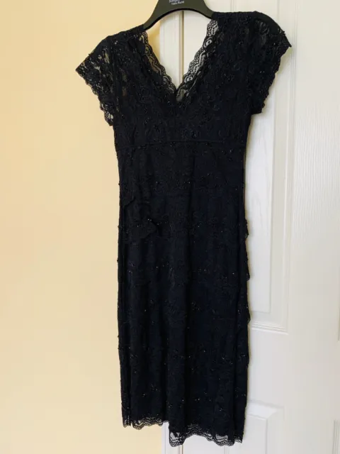 Marina - Size 4 - Women's Black Lace Beaded Cocktail Sleeveless V-Neck Dress-New