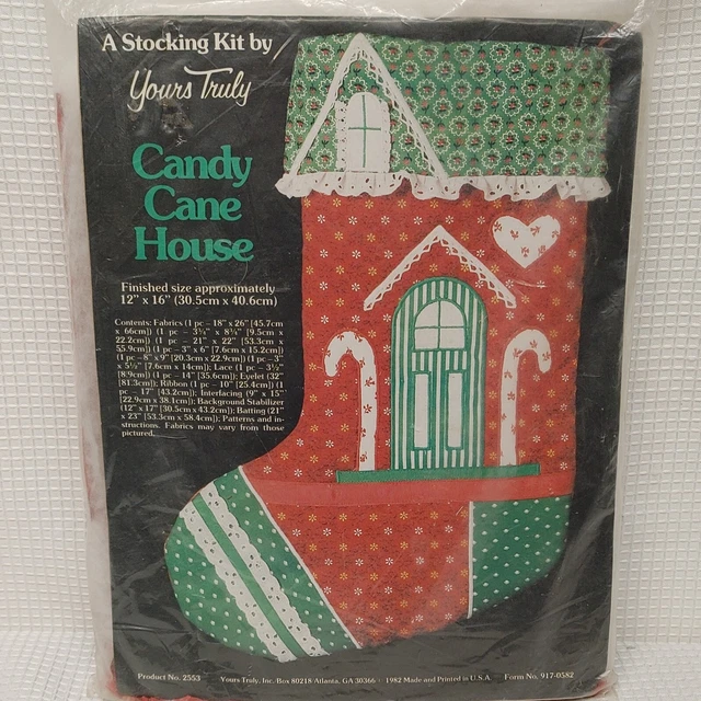 Vintage Christmas Stocking Sew Kit Candy Cane House Yours Truly 12x16" 1982