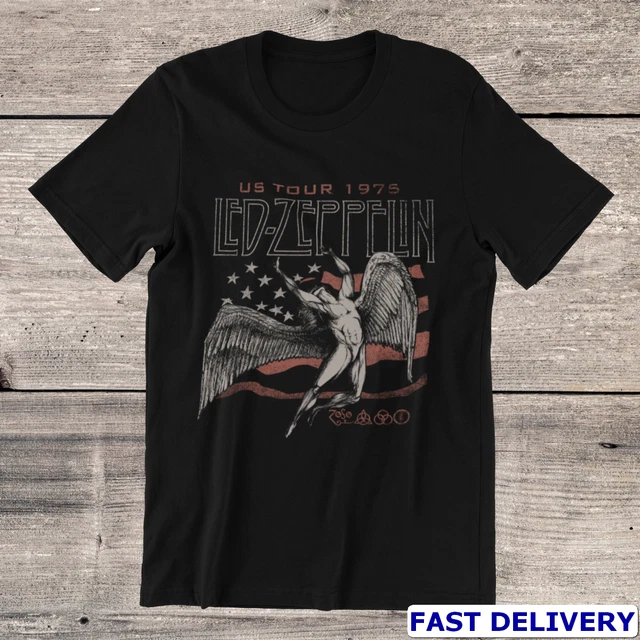LED ZEPPELIN 1975 US Tour T-Shirt USA Classic Rock Band on Ring Spun Cotton Tee