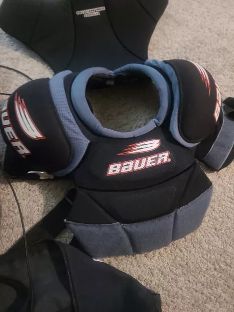 HockeyBAUER Youth JR Medium & Large  EQUIPMENT Lot  shoulder pads, Easton Pants