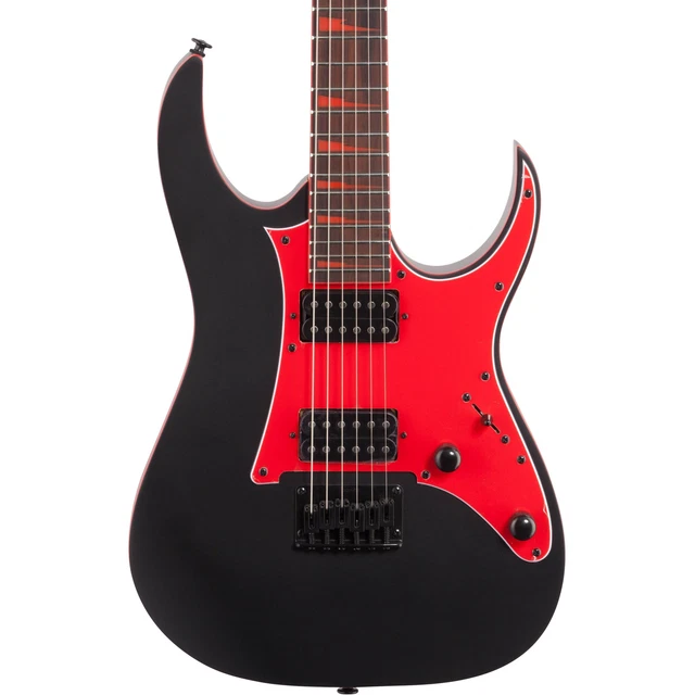 ST Matte Black Electric Guitar Red Pickguard HH Pickups Rosewood Fretboard