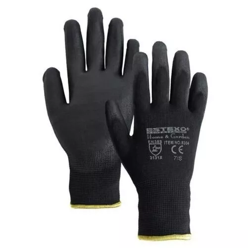 Gants de Travail 12x Nylon PU Gr Noir 7/S Mécanicien Jardin