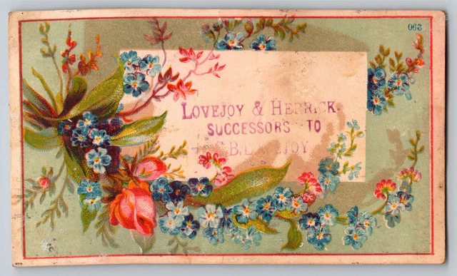 Lovejoy & Herrick (Likely Grocers - Big Rapids, MI) Floral Victorian Trade Card