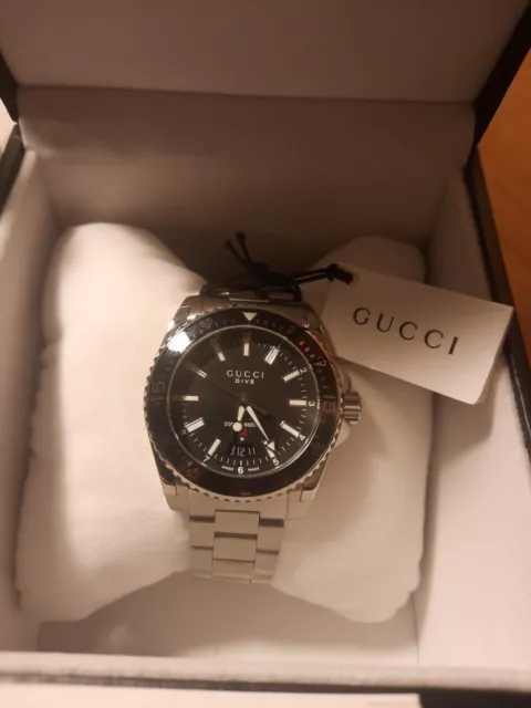 LADIES GUCCI DIVE Watch Black Steel Bracelet YA136403 420.00