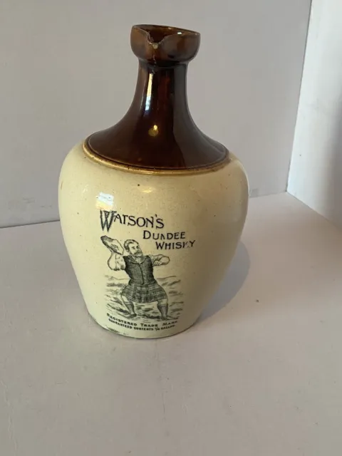 Antique Watson's Dundee Whisky Jug Bottle Flagon Pictorial Stoneware Buchan